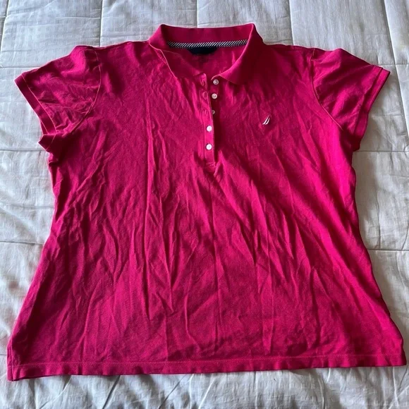 NWOT Nautica 5 Button Short Sleeve Breathable Cotton Polo Shirt 2XL Leis Pink - Picture 5 of 10